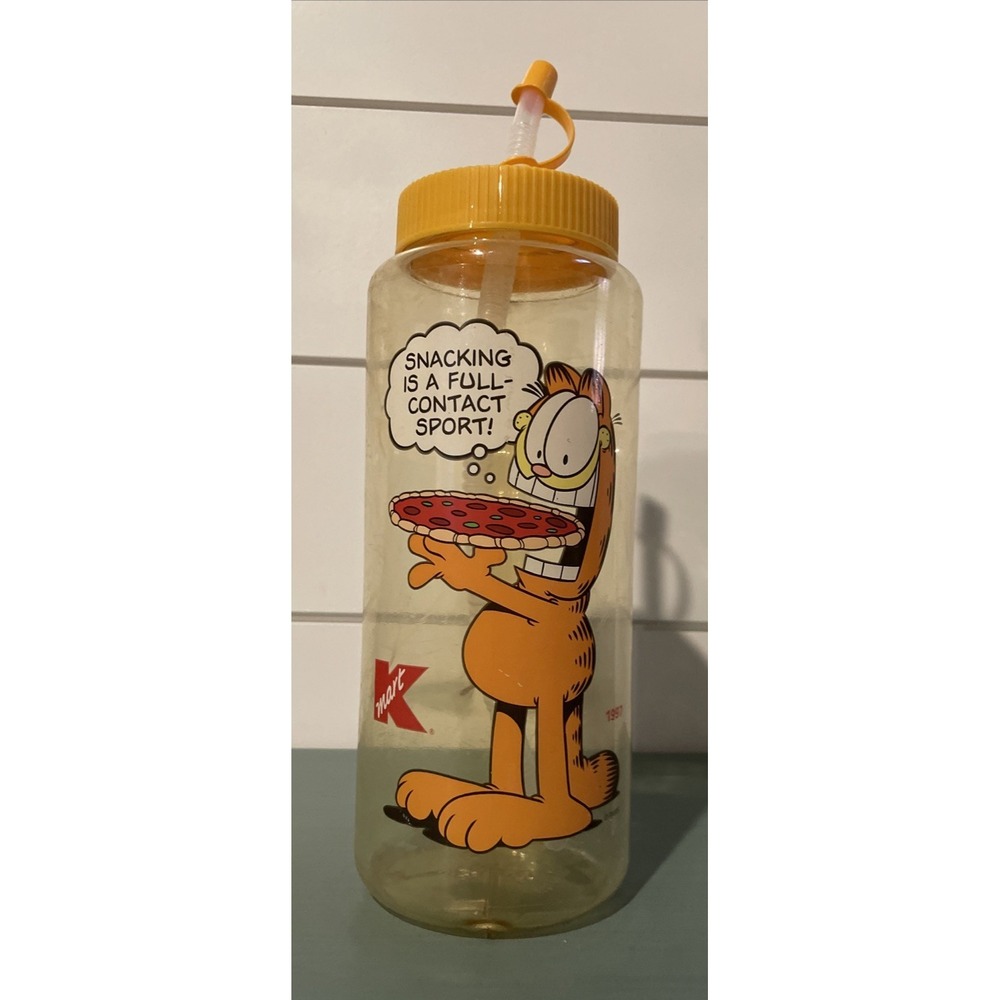 Vintage Garfield Water Bottle Snacking‎ Full Time Sport Straw KMART Exclusive